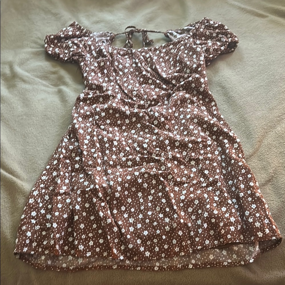 Floral Brown Women’s Dress Open Back